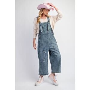 Easel Washed Denim "High Ropes" Loose Fit Overalls Women's Large